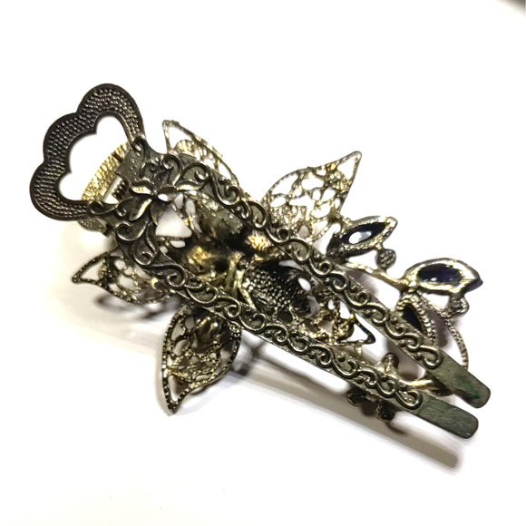 Hair Barrette Clip Gold Tone Purple Shiny Rhinestones Elegant Wedding Pageant - Picture 6 of 6